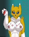  2018 big_breasts breasts digimon female harkrun looking_at_viewer marker nipples nude renamon smile solo 