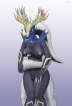  2018 anthro anthrofied antlers arceus areola big_breasts blue_eyes breasts duo female from_behind_(disambiguation) gradient_background hi_res horn legendary_pok&eacute;mon male male/female nintendo nipples nude penis pink_areola pok&eacute;mon pok&eacute;mon_(species) pussy sex simple_background smile standing testowepiwko thigh_sex video_games xerneas 