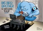  ambiguous_gender armband avian ben_garrison bird computer duo english_text hand_on_mouth human keyboard magnifying_glass male mammal paper politics size_difference text twitter 