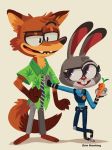  2018 alternate_form anthro canine clothing digital_media_(artwork) disney erinhunting female fox fur gloves_(marking) judy_hopps lagomorph larger_anthro larger_male male mammal markings multicolored_fur nick_wilde pose purple_eyes rabbit simple_background size_difference smaller_anthro smaller_female socks_(marking) standing zootopia 