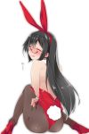  alternate_costume animal_ears black-framed_eyewear black_hair blush brown_legwear bunny_ears bunny_tail bunnysuit closed_eyes fake_animal_ears glasses high_heels highres kantai_collection leotard long_hair mtu_(orewamuzituda) ooyodo_(kantai_collection) open_mouth pantyhose red_footwear red_leotard simple_background solo tail tears white_background 