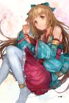  brown_eyes brown_hair hair_ornament highres idolmaster idolmaster_cinderella_girls japanese_clothes kimono kouzuki_kei long_hair open_mouth solo thighhighs yorita_yoshino 