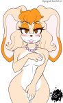  anthro blush brown_eyes eyelashes female fur hair jewelry lagomorph lipstick looking_at_viewer makeup mammal mature_female mother necklace nude parent rabbit sayamiyazaki simple_background smile solo sonic_(series) standing vanilla_the_rabbit video_games 