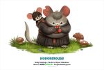  2016 anthro black_eyes brown_hair cherry clothed clothing cryptid-creations dormouse duo eating food fruit fur game_of_thrones grass grey_fur hair hodor humor male mammal mushroom overweight pun rodent simple_background white_background white_fur young 