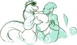  anthro big_breasts breast_squish breasts crocodile crocodilian duo eyewear featureless_crotch female female/female fish glasses huge_breasts jintonic looking_at_viewer marine monochrome nipples reptile scalie shark smile standing voluptuous 