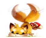  2_tails black_fur canine clothing cryptid-creations footwear fox fur grass male mammal miles_prower multi_tail nude orange_fur shoes simple_background sonic_(series) white_background white_fur 