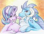  2018 areola breasts dragon equine erection female first_person_view flicker-show friendship_is_magic group group_sex horn licking looking_at_viewer male male/female mammal my_little_pony nipples oral penis princess_ember_(mlp) sex spike_(mlp) starlight_glimmer_(mlp) threesome titfuck tongue tongue_out traditional_media_(artwork) unicorn 