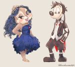  2016 anthro black_hair blue_dress blue_eyes blue_hair brown_fur buckteeth canine chipmunk clarice_(disney) clothed clothing crown disney dog dress duo eyelashes female footwear fur goof_troop hair half-closed_eyes jewelry kurokuma824 looking_at_viewer male mammal max_goof necklace open_mouth open_smile rodent shoes smile teeth tiara wig 