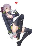  :d aiguillette belt black_footwear black_legwear boots bra bra_strap breasts brown_eyes cleavage collarbone frilled_panties frills gloves heart hiiragi_shinoa knee_boots legs looking_at_viewer medium_breasts military military_uniform open_mouth owari_no_seraph panties panties_around_one_leg pink_bra pink_panties pleated_skirt purple_hair saruno_(eyesonly712) simple_background skirt smile solo strap_lift thighhighs_under_boots thighs unbuttoned underwear undressing uniform white_background white_gloves 