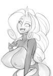  big_breasts bigdad breasts female friendship_is_magic garter greyscale horn humanoid makeup mascara monochrome my_little_pony nipples open_mouth rarity_(mlp) sketch smile solo thick_thighs voluptuous 