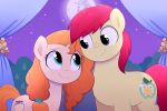  2018 blue_eyes bright_mac_(mlp) curly_hair cutie_mark digital_media_(artwork) duo earth_pony equine eyelashes female feral freckles friendship_is_magic full_moon green_eyes hair hi_res horse long_hair male male/female mammal moon moozua my_little_pony pear_butter_(mlp) pony ponytail smile wedding 