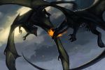  2018 allagar claws day detailed_background digital_media_(artwork) dragon duo feral horn membranous_wings open_mouth outside red_eyes sky teeth tongue wings 