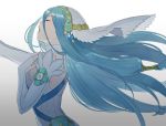  anklet aqua_(fire_emblem_if) blue_hair closed_eyes fingerless_gloves fire_emblem fire_emblem_if gloves hair_ornament jewelry kyufe long_hair simple_background solo veil white_background 