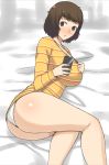  1girl breasts brown_hair darabuchi kawakami_sadayo large_breasts persona persona_5 smartphone smile solo 