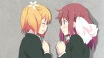  2girls animated animated_gif blonde_hair blush canon couple kiss long_hair multiple_girls official pigtails pink_hair sakura_trick short_hair sonoda_yuu takayama_haruka yuri 