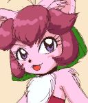  anthro brown_hair bust_portrait cat chest_tuft clawdia clothed clothing collar digital_media_(artwork) feline female fighting_foodons fur hair low-angle_view mammal oekaki open_mouth pink_body pink_fur pixel_(artwork) portrait purple_eyes short_hair simple_background solo tuft unknown_artist white_fur 