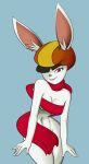  2018 anthro dragon_ball dragon_ball_super eyelashes female kinglikeme lagomorph looking_at_viewer mammal open_mouth rabbit red_eyes simple_background smile solo sorrel_(dragon_ball) 