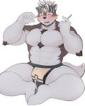  2018 666yubazi abs anthro biceps canine clothing fur headband hi_res horkeukamui kemono loincloth male mammal multicolored_fur muscular muscular_male pecs simple_background solo tokyo_afterschool_summoners tongue white_background white_fur wolf 