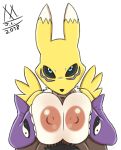 anthro breasts dark_skin digimon fellatio female human human_on_anthro interspecies licking_dick male male/female mammal meatboom mostly_nude oral pubes renamon sex sleeves titfuck 