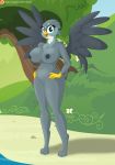  2018 anthro anthrofied areola avian beak big_breasts blue_eyes breasts el-loko female friendship_is_magic gabby_(mlp) gryphon looking_at_viewer my_little_pony nipples open_mouth pussy solo tongue wings 