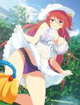  ashiya_(senran_kagura) breasts highres large_breasts long_hair looking_at_viewer official_art open_mouth purple_eyes red_hair senran_kagura senran_kagura_new_wave yaegashi_nan 