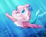  2016 4_fingers alternate_species ambient_fish blue_eyes blush bracelet chipmunk clarice_(disney) disney eyelashes female flower fur hybrid jewelry kurokuma824 looking_up mammal marine merfolk pink_nose plant rodent seashell seashell_bra smile solo solo_focus swimming tan_fur underwater water 