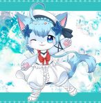  1girl artist_request blue_eyes blue_hair cat cat_busters furry open_mouth short_hair solo 