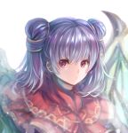  bangs capelet closed_mouth dragon_wings expressionless eyebrows_visible_through_hair fire_emblem fire_emblem:_seima_no_kouseki hair_ornament light_particles long_hair looking_at_viewer mamkute multi-tied_hair myrrh red_capelet shiny shiny_hair simple_background solo spikes two_side_up upper_body vibiki white_background wings 
