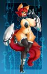  2018 amputee anthro areola artist-apprentice587 big_breasts breasts canine cybernetics female fox fur hi_res huge_breasts machine mammal nipples open_mouth pastie pussy smile solo tongue tongue_out wide_hips 