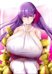  1girl breasts claws fate/grand_order fate_(series) gigantic_breasts ibara_azuki o-ring o-ring_top passion_lip pink_ribbon purple_hair solo 