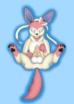  2018 animal_genitalia animal_penis anus balls butt canine canine_penis darkwufflez digital_media_(artwork) eeveelution erection feral hi_res knot looking_at_viewer lying male mammal naughty_face nintendo nude on_back penis pok&eacute;mon pok&eacute;mon_(species) presenting ribbons solo solo_focus spread_legs spreading sylveon video_games 
