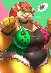  anthro big_breasts blush bowser breasts choker clothed clothing crossgender female hair horn koopa looking_at_viewer mario_bros nintendo ocaritna overweight scalie solo thick_thighs video_games 