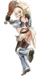  ass blue_eyes boots fang flasso full_body fur_trim gloves highres horned_headwear kirin_(armor) looking_at_viewer monster_hunter open_mouth pelt simple_background solo spiked_hair thighhighs white_background 