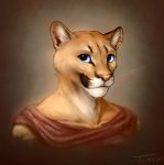  blue_eyes bust_portrait clothed clothing cougar ear_piercing feline fur looking_at_viewer male mammal piercing portrait solo tan_fur titusw whiskers 