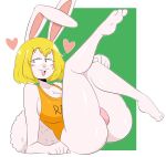  &lt;3 anthro barefoot big_breasts big_butt blonde_hair breasts butt carrot_(one_piece) clothing female fur hair hat jinu lagomorph legs_up mammal minkmen_(one_piece) one_piece panties pinup pose rabbit seductive smile solo text underwear white_fur 