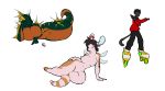  anthro big_breasts breasts clothed clothing eddy-boy featureless_breasts feline female group hybrid kangaroo male mammal marsupial naga nipples nude pussy reptile rollerskates scalie snake thick_thighs wide_hips 