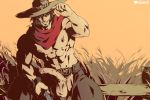  1boy cowboy dizdoodz hat male_focus mccree_(overwatch) muscle outdoors overwatch penis solo testicles weapon 