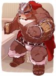  1boshi 2018 anthro bear blush brown_fur bulge clothing fur male mammal sitting solo underwear 
