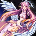  angel_wings artist_request blush breasts bridal_gauntlets commentary crop_top drooling feathered_wings gloves gradient_hair halo jibril_(no_game_no_life) long_hair low_wings lowres magic_circle medium_breasts midriff mismatched_legwear multicolored multicolored_eyes multicolored_hair navel no_game_no_life open_mouth orange_eyes pink_hair solo stomach tattoo very_long_hair white_wings wing_ears wings yellow_eyes 