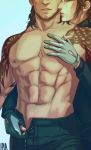  2boys abs facial_hair final_fantasy final_fantasy_xv gladiolus_amicitia ignis_scientia male_focus multiple_boys scar tattoo topless undressing yaoi 