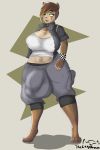  anthro bear big_breasts breasts clothed clothing collar dickgirl hair huge_bulge intersex lipstick makeup mammal mascara nipple_bulge open_jacket panda smile solo standing tenna_cale thelazydreamer wide_hips 