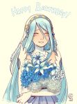  absurdres anklet aqua_(fire_emblem_if) blue_hair blush closed_eyes fire_emblem fire_emblem_if flower highres jewelry long_hair simple_background smile solo ticcy veil white_background 