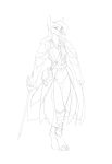  anthro black_and_white breeches canine cape clothed clothing digitigrade female fully_clothed hair hindpaw looking_at_viewer mammal melee_weapon monochrome paws recorder satchel sketch smile solo sword taus weapon wolf 