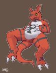  2017 digimon digital_media_(artwork) dragon guilmon male reptile scalie simple_background siriuswolfus smile solo 