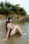  1girl black_hair blue_eyes breasts chouzuki_maryou cosplay headphones hips idumi_hoshi idumi_hoshi_(cosplay) large_breasts little_mermaid_alone photo plump solo thick_thighs thighs wide_hips 
