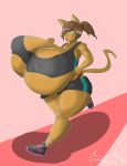  anthro big_breasts breasts clothed clothing eyewear feline female footwear glasses huge_breasts hyper hyper_breasts mammal nipple_bulge open_mouth running shoes solo sweat thelazydreamer thick_thighs voluptuous 