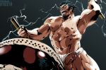  1boy bara danganronpa dizdoodz male_focus muscle nipples pecs penis scar solo testicles 