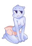  2018 5_fingers anthro aone barefoot bedroom_eyes blue_fur breasts cartoon_network cat clothed clothing digital_media_(artwork) fangs feline female fur half-closed_eyes inverted_nipples kneeling leaning leaning_forward mammal mature_female mother nicole_watterson nipples parent pose seductive simple_background skirt smile solo the_amazing_world_of_gumball topless whiskers white_background 