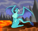  anthro breasts dragon featureless_breasts female friendship_is_magic horn looking_at_viewer membranous_wings michael345 my_little_pony princess_ember_(mlp) sitting wings 