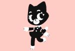  2018 4_fingers anthro black_fur cat clothing cute digital_media_(artwork) dot_eyes dress feline female fur gaturo looking_aside mammal pink_background pose simple_background smile solo venus_(gaturo) 